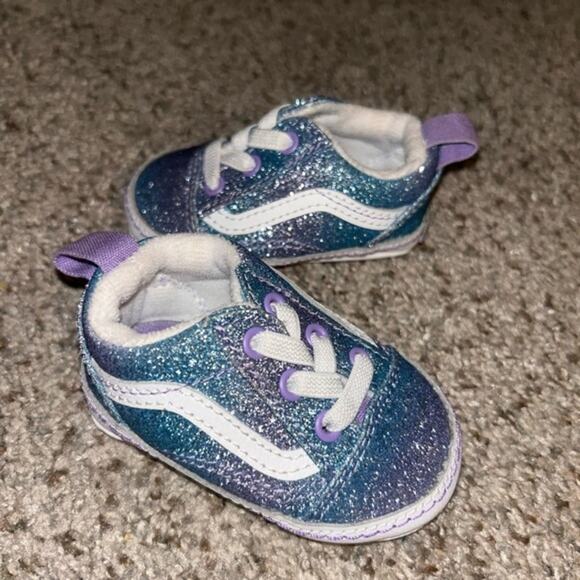 VANS Old Skool Baby Girl Crib Shoes Ombre Glitter Blue & Purple Size 1 - Picture 1 of 4